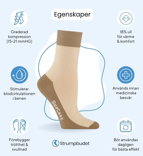 Korta Stödstrumpor Ull Beige