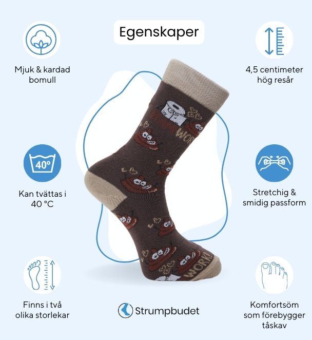 Egenskaper för roliga bomullstrumpor med toarullar och bajs - Strumpbudet