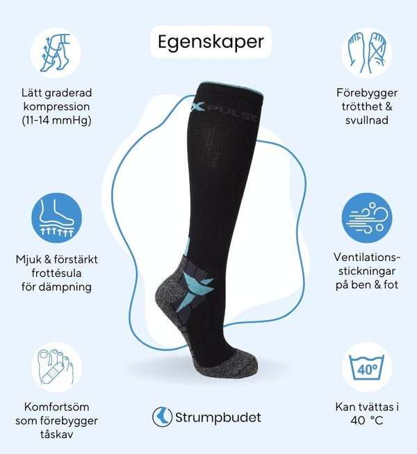 Svarta stödstrumpor för träning med mild kompression - Strumpbudet