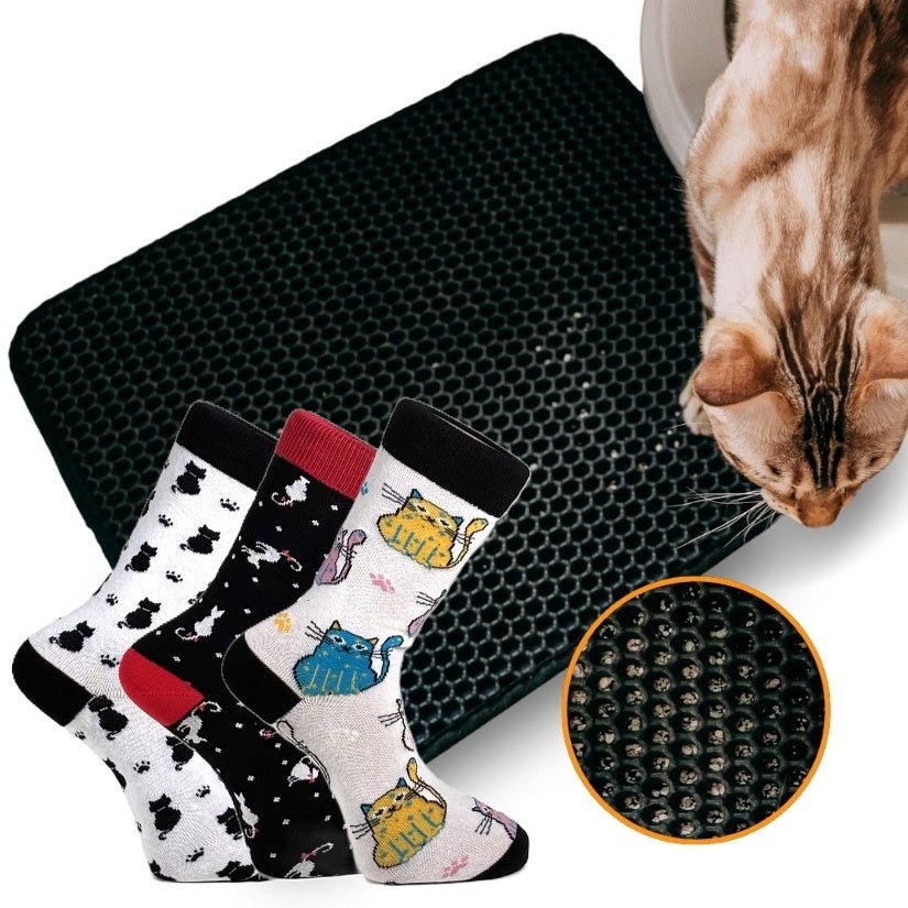 Kattstrumpor 3-pack + Kattsandsmatta