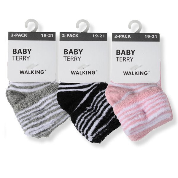 2-pack babytrumpor i enfärgat och randigt i grått, svart och rosa