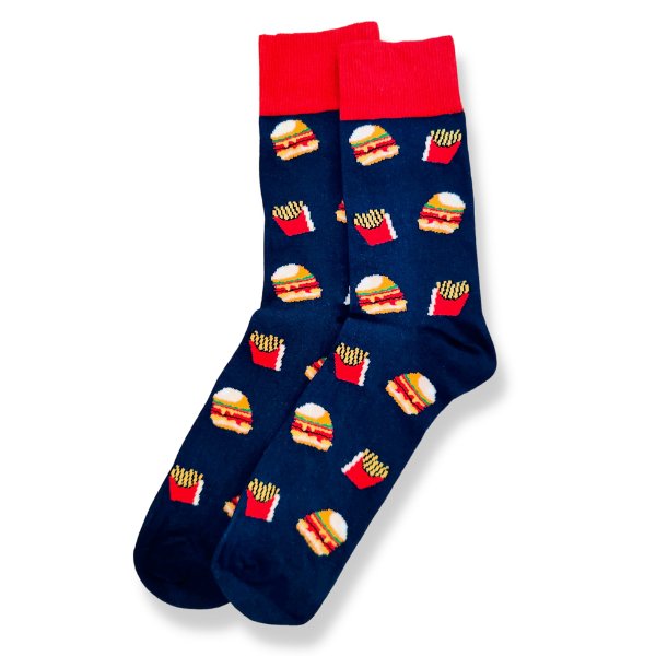 Roliga strumpor med hamburgare och pommes - Strumpbudet