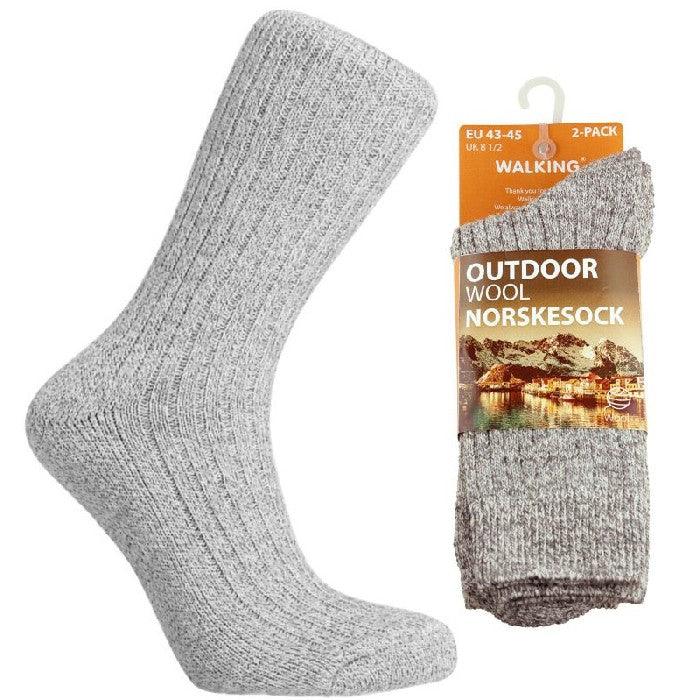 Gråmelerade ullsockor i 2-pack från Walking- Strumpbudet