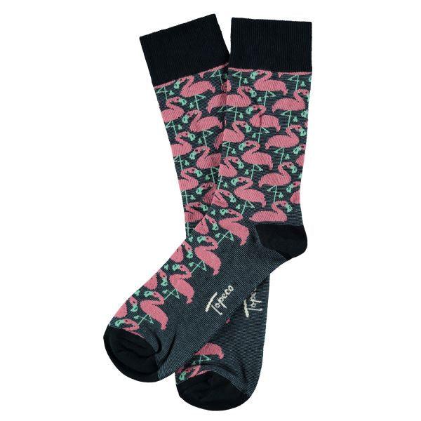 Randiga herrstrumpor med rosa flamingos från Topeco - Strumpbudet